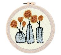 Figured'Art Punch Needle Kit Complet pour Adultes et Enfants - Fleurs et Vases - Parfait pour Débutant. Set prêt à broder taille 20x20cm avec cadre circulaire