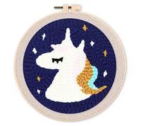 Figured'Art Punch Needle Kit Complet pour Adultes et Enfants - Licorne - Parfait pour Débutant. Set prêt à broder taille 20x20cm avec cadre circulaire