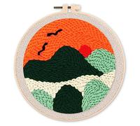 Figured'Art Punch Needle Kit Complet pour Adultes et Enfants - Paysage au Coucher du Soleil - Parfait pour Débutant. Set prêt à broder taille 20x20cm avec cadre circulaire