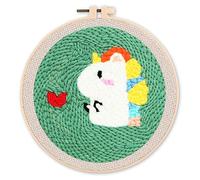 Figured'Art Punch Needle Kit Complet pour Adultes et Enfants - Petit Dragon et Coeur - Parfait pour Débutant. Set prêt à broder taille 20x20cm avec cadre circulaire
