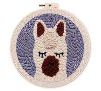 Figured'Art Punch Needle Kit Complet pour Adultes et Enfants - Petit Lama - Parfait pour Débutant. Set prêt à broder taille 20x20cm avec cadre circulaire