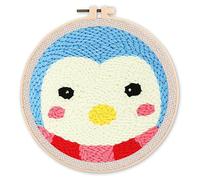 Figured'Art Punch Needle Kit Complet pour Adultes et Enfants - Pingouin - Parfait pour Débutant. Set prêt à broder taille 20x20cm avec cadre circulaire