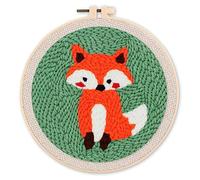 Figured'Art Punch Needle Kit Complet pour Adultes et Enfants - Renard - Parfait pour Débutant. Set prêt à broder taille 20x20cm avec cadre circulaire