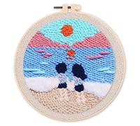 Figured'Art Punch Needle Kit Complet pour Adultes et Enfants - Sur la Plage - Parfait pour Débutant. Set prêt à broder taille 20x20cm avec cadre circulaire