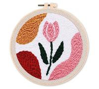 Figured'Art Punch Needle Kit Complet pour Adultes et Enfants - Tulipe Prête à Éclore - Parfait pour Débutant. Set prêt à broder taille 20x20cm avec cadre circulaire