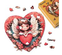 Figured'Art Puzzle en Bois Adulte et Enfant 200 pièces - Ange et Cœur - Design Original 28,5x28,3 cm Forme Unique avec Coffret en Bois Premium, Parfait pour Offrir en Cadeau