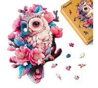 Figured'Art Puzzle en Bois Adulte et Enfant 200 pièces Animaux - Chouette Florale - Design Original 28x39 cm Forme Unique avec Coffret en Bois Premium, Parfait pour Offrir en Cadeau