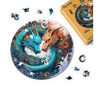 Figured'Art Puzzle en Bois Adulte 200 pièces Animaux - Duo de Dragons - Design Original 28,5x28,5 cm Forme Unique avec Coffret en Bois Premium, Parfait pour Offrir en Cadeau