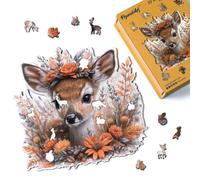 Figured'Art Puzzle en Bois Adulte et Enfant 200 pièces Animaux - Faon et Fleurs - Design Original 28,2x28,5 cm Forme Unique avec Coffret en Bois Premium, Parfait pour Offrir en Cadeau