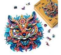 Figured'Art Puzzle en Bois Adulte 200 pièces Animaux - Mandala Chat Coloré - Design Original 28,5x28,5 cm Forme Unique avec Coffret en Bois Premium, Parfait pour Offrir en Cadeau