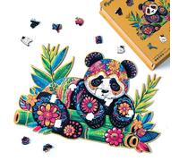 Figured'Art Puzzle en Bois Adulte 200 pièces Animaux - Panda Floral - Design Original 34x22,5 cm Forme Unique avec Coffret en Bois Premium, Parfait pour Offrir en Cadeau