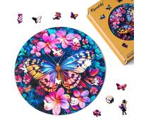 Figured'Art Puzzle en Bois Adulte 200 pièces Animaux - Papillon et Fleurs - Design Original 28,5x28,5 cm Forme Unique avec Coffret en Bois Premium, Parfait pour Offrir en Cadeau