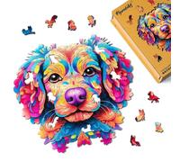 Figured'Art Puzzle en Bois Adulte 200 pièces Animaux - Portrait de Chien coloré - Design Original 29x27,5 cm Forme Unique avec Coffret en Bois Premium, Parfait pour Offrir en Cadeau