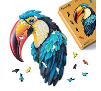 Figured'Art Puzzle en Bois Adulte et Enfant 200 pièces Animaux - Toucan coloré - Design Original 23,3x33,7 cm Forme Unique avec Coffret en Bois Premium, Parfait pour Offrir en Cadeau