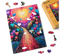 Figured'Art Puzzle en Bois Adulte et Enfant 200 pièces - Chemin des Cœurs - Design Original 23x32,4 cm Forme Unique avec Coffret en Bois Premium, Parfait pour Offrir en Cadeau