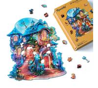 Figured'Art Puzzle en Bois Adulte et Enfant 200 pièces - Cottage Enchanté - Design Original 25x28,9 cm Forme Unique avec Coffret en Bois Premium, Parfait pour Offrir en Cadeau