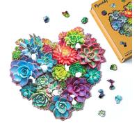 Figured'Art Puzzle en Bois Adulte et Enfant 200 pièces - Cœur de Succulentes - Design Original 29x27,8 cm Forme Unique avec Coffret en Bois Premium, Parfait pour Offrir en Cadeau