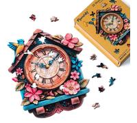 Figured'Art Puzzle en Bois Adulte 200 pièces - Horloge Coucou Florale - Design Original 24,7x28,5 cm Forme Unique avec Coffret en Bois Premium, Parfait pour Offrir en Cadeau