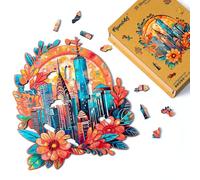 Figured'Art Puzzle en Bois Adulte et Enfant 200 pièces - Paysage Urbain Floral - Design Original 25,3x29 cm Forme Unique avec Coffret en Bois Premium, Parfait pour Offrir en Cadeau
