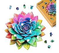 Figured'Art Puzzle en Bois Adulte 200 pièces - Plante succulente Arc-en-Ciel - Design Original 28,8x28,3 cm Forme Unique avec Coffret en Bois Premium, Parfait pour Offrir en Cadeau