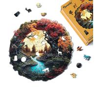 Figured'Art Puzzle en Bois Adulte et Enfant 200 pièces - Rivière d'automne - Design Original 28,5x28,3 cm Forme Unique avec Coffret en Bois Premium, Parfait pour Offrir en Cadeau