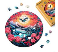 Figured'Art Puzzle en Bois Adulte 200 pièces - Scène de Montagne au Coucher du Soleil - Design Original 28,5x28,5 cm Forme Unique avec Coffret en Bois Premium, Parfait pour Offrir en Cadeau