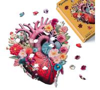 Figured'Art Puzzle en Bois Adulte et Enfant 200 pièces - Anatomie du Cœur Floral - Design Original 28,8x32,9 cm Forme Unique avec Coffret en Bois Premium, Parfait pour Offrir en Cadeau