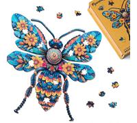 Figured'Art Puzzle en Bois Adulte et Enfant 200 pièces Animaux - Abeille Florale - Design Original 31,4x31,5 cm Forme Unique avec Coffret en Bois Premium, Parfait pour Offrir en Cadeau