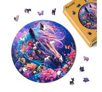 Figured'Art Puzzle en Bois Adulte et Enfant 200 pièces Animaux - Cheval Mystique - Design Original 28,3x28,5 cm Forme Unique avec Coffret en Bois Premium, Parfait pour Offrir en Cadeau