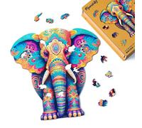 Figured'Art Puzzle en Bois Adulte et Enfant 200 pièces Animaux - Éléphant majestueux - Design Original 28,5x29 cm Forme Unique avec Coffret en Bois Premium, Parfait pour Offrir en Cadeau