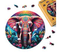 Figured'Art Puzzle en Bois Adulte et Enfant 200 pièces Animaux - Éléphant Tribal - Design Original 28,5x28,5 cm Forme Unique avec Coffret en Bois Premium, Parfait pour Offrir en Cadeau