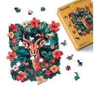 Figured'Art Puzzle en Bois Adulte et Enfant 200 pièces Animaux - Girafe et Fleurs - Design Original 23x28,7 cm Forme Unique avec Coffret en Bois Premium, Parfait pour Offrir en Cadeau