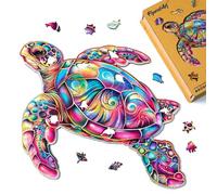 Figured'Art Puzzle en Bois Adulte et Enfant 200 pièces Animaux - Tortue de mer - Design Original 32x31,8 cm Forme Unique avec Coffret en Bois Premium, Parfait pour Offrir en Cadeau