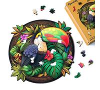 Figured'Art Puzzle en Bois Adulte et Enfant 200 pièces Animaux - Toucan Tropical - Design Original 28,5x28,5 cm Forme Unique avec Coffret en Bois Premium, Parfait pour Offrir en Cadeau