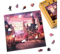 Figured'Art Puzzle en Bois Adulte et Enfant 200 pièces - Village féerique - Design Original 28,5x28,5 cm Forme Unique avec Coffret en Bois Premium, Parfait pour Offrir en Cadeau