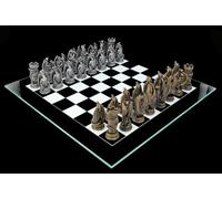 Figuren Shop Drachen - Jeu d'échecs Fantasy Dragon Gold vs. Silver - Plateau en Verre - Figurines Mythologie - 2 Joueurs - Adultes