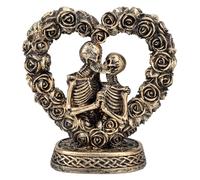 Figuren Shop GmbH Couple de squelettes s'embrassant dans un cœur de rose - Figurine de squelette - Bronze - 12 cm - Figurine gothique Fantastique Statue