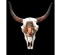 Figuren Shop GmbH Décoration murale en forme de tête de mort avec relief indien - 35 cm - En relief avec cornes - Trophée - Vache Longhorn Bulle - Buffle - Indien - Cowboy USA