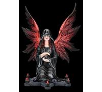 Figuren Shop GmbH Figurine d'ange gothique avec boule de cristal et pentagramme - 24 cm, roses violettes, bougies, robe noire, décoration elfe, FS26948