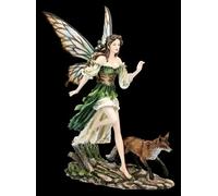 Figuren Shop GmbH Figurine d'elfe Aelwen avec renard - Décoration fantaisie peinte à la main (40,5 cm) - Collection Tales of Aurelion - Idée cadeau pour les amis de la nature et des elfes