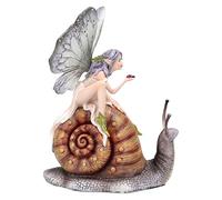Figuren Shop GmbH Figurine d'elfe Althira sur escargot - Figurine décorative avec coccinelle - Fée magique avec ailes - 19,5 cm
