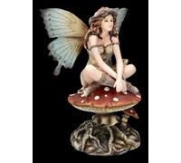 Figuren Shop GmbH Figurine d'elfe Marilou sur champignon - Décoration fantaisie peinte à la main (21 cm) - Collection Tales of Aurelion - Idée cadeau pour les fans de contes de fées et de fées