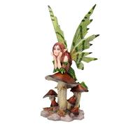Figuren Shop GmbH Figurine d'elfe Misela reposant sur un champignon - Sculpture en polyrésine peinte à la main - 17 cm - Décoration magique pour les amateurs de fantaisie