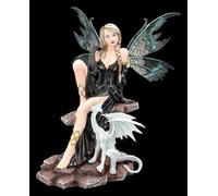 Figuren Shop GmbH Figurine d'elfe Nyra l'elfe des ombres avec dragon - Décoration fantaisie peinte à la main (43 cm) - Collection Tales of Aurelion - Idée cadeau mystique pour les fans d'elfes et de