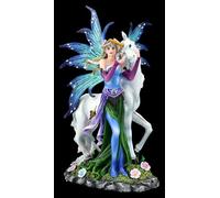 Figuren Shop GmbH Figurine elfe avec licorne - Petrina & Darla - Moment tendre - Décoration fantaisie peinte à la main (25,5 cm) - Collection Tales of Aurelion - Idée cadeau pour les fans d'elfes et