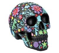 Figuren Shop GmbH Tête de mort noire avec motif floral coloré - 16 cm, Sugar Skull - Jour des morts - Figurine de crâne décorative, FS26684