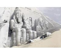 Figures colossales devant le grand temple d'Aboo-Simbel. D'après une œuvre de l'artiste écossais David Roberts 1796-1864 et du lithographe belge Louis Haghe 1806-1885. Extrait du volume 4 de la Terre