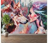 Figures D'Animaux Peintes À La Main À L'Aquarelle : Loups Papier Peint 3D Installation Facile Intissé Tapisserie Bureau Salon Canapé Chambre Décoration Murale-300cm×210cm