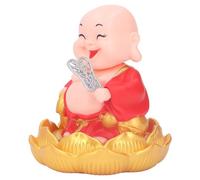 Figurine à énergie Solaire Hochant la Tête Bouddha Souriant Maitreya Statue de Bouddha Solaire Jouet Petit Moine Figurine Décorations de Bureau (Rouge)