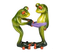 Figurine amusante en forme de couple de grenouilles, Vert clair, 14 cm